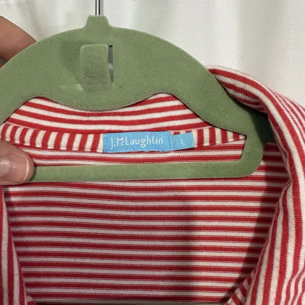 J McLaughlin Large Pima Cotton Red White Striped Polo Shirt Mens Golf Soft EUC - Picture 4 of 7